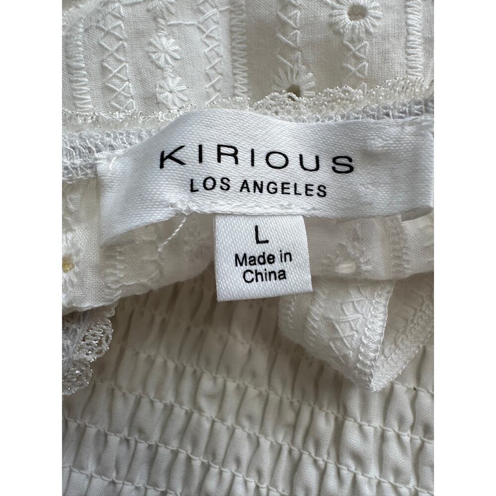 KIRIOUS White Eyelet Floral Smocked Peasant Cottagecore Crop Top Large NWT - Picture 7 of 10